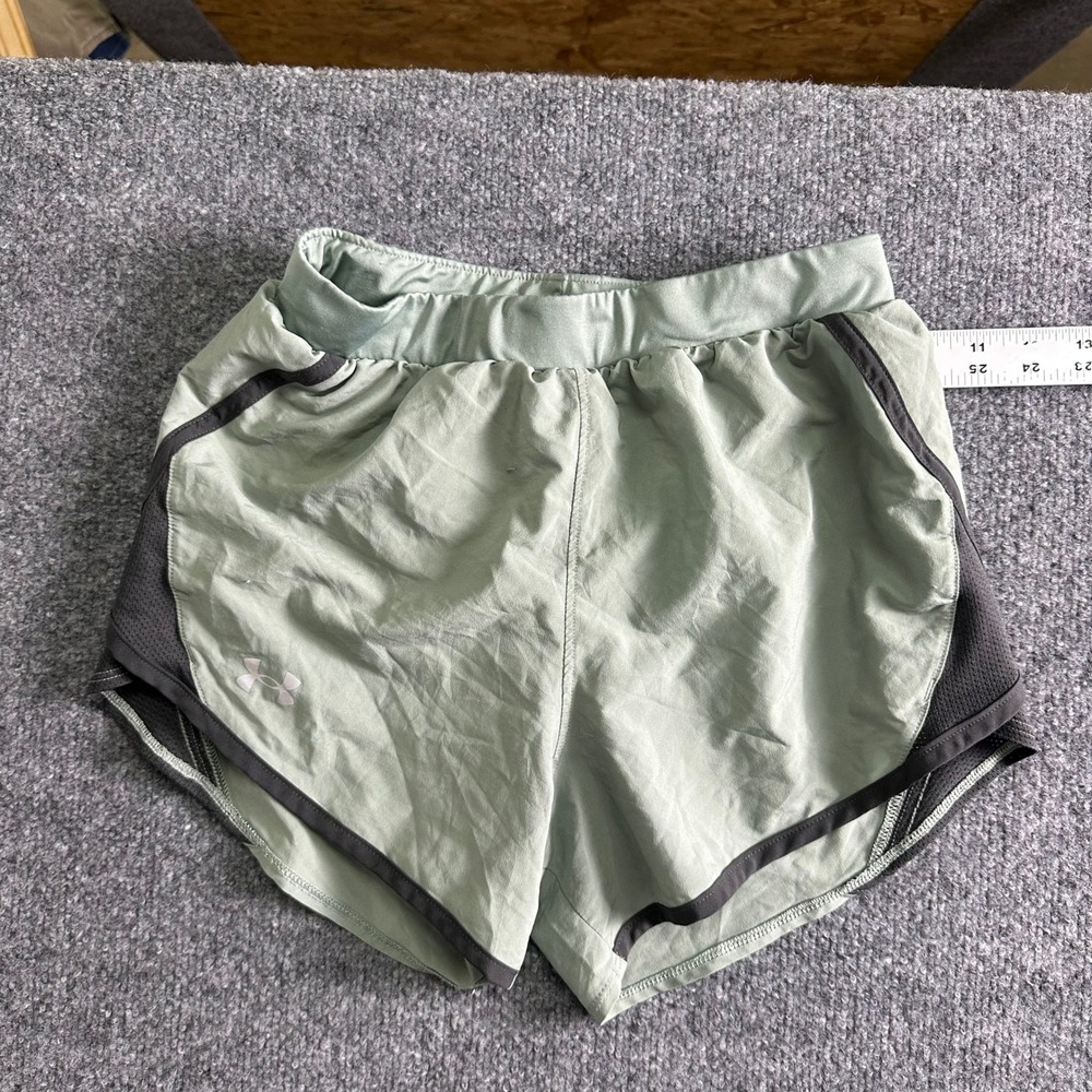 Under Armour Shorts Womens Size S Green Grey Fly By Running Athletic Mesh Trim